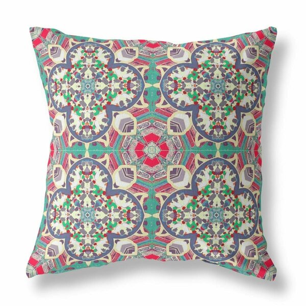 Palacedesigns 18 in. Cloverleaf Indoor Outdoor Zippered Throw Pillow Green Gray & Pink PA3111286